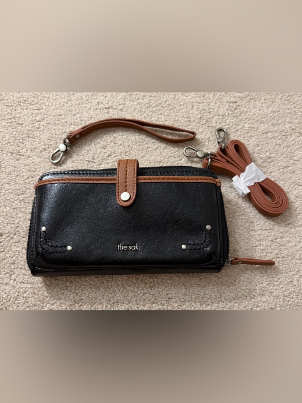 The Sak Black & Brown Leather Iris Smartphone Wristlet/Crossbody Wallet